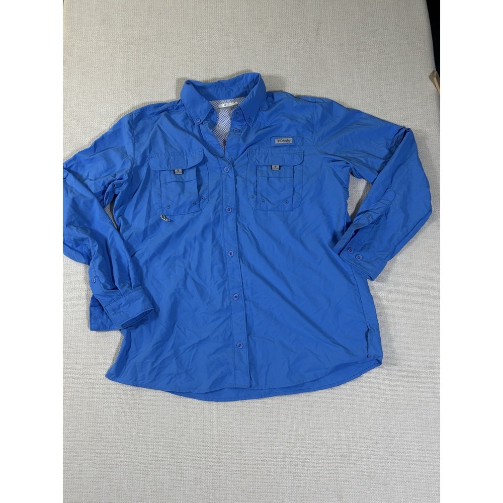 Columbia PFG Fishing Shirt Womens Medium Blue Long Sleeve Vented Button
